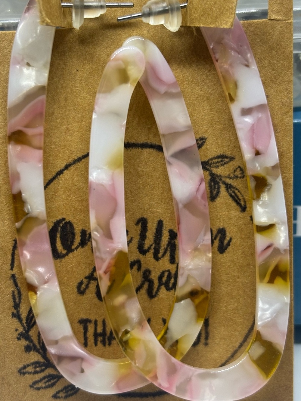 Resin Teardrop Hoop Earrings - Pink Mix